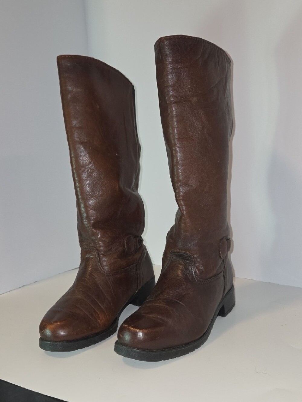 Jessica Knee-High Leather Boots Brown Riding Style Low Heel Women's Size 6 - Picture 2 of 11